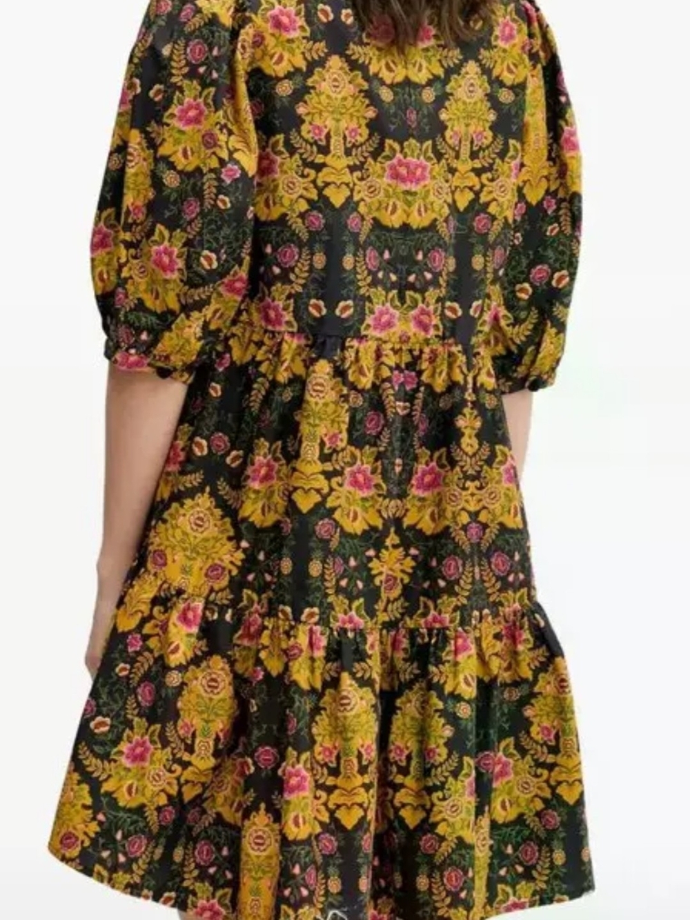 NWT-FARM Rio Black Arabesque Floral Puff Sleeve Mini Dress - Picture 3 of 4